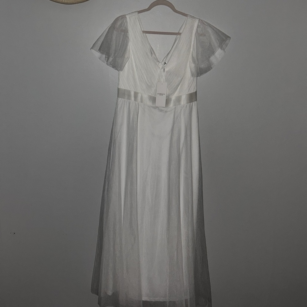 Ever Pretty White Wedding Dress with Sheer Sleeves long in length. Very pretty!